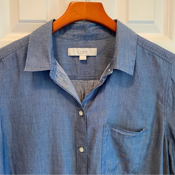 LOFT Chambray Button Front Shirt - Picture 7 of 7